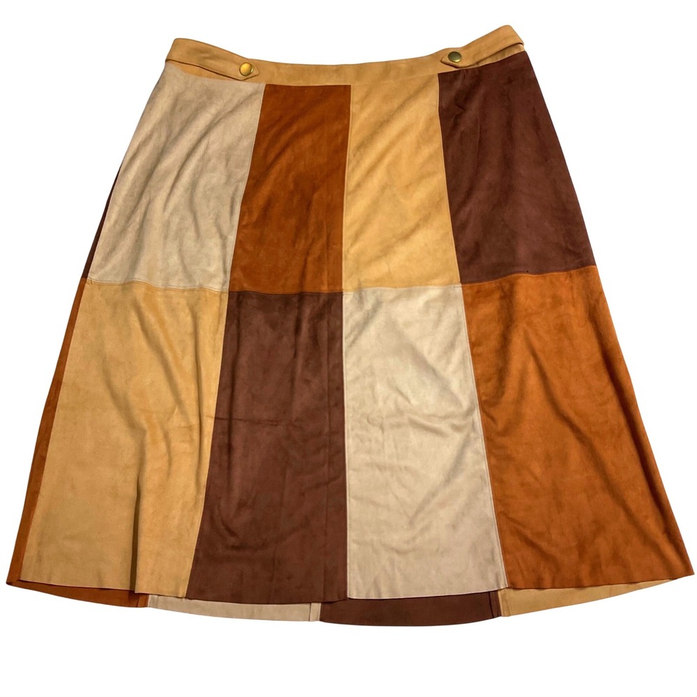 CATO women's faux suede patchwork skirt A line boho earthtone brown plus 22 24W